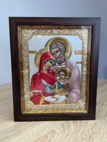 Святое Семейство, икона прямоугольная в рамке под стеклом, красное дерево, эмаль 232х280