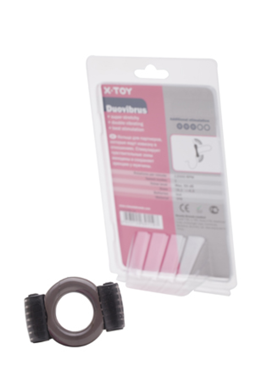 Пепельное эрекционное кольцо с вибрацией Duovibrus I (Цвет: серый)