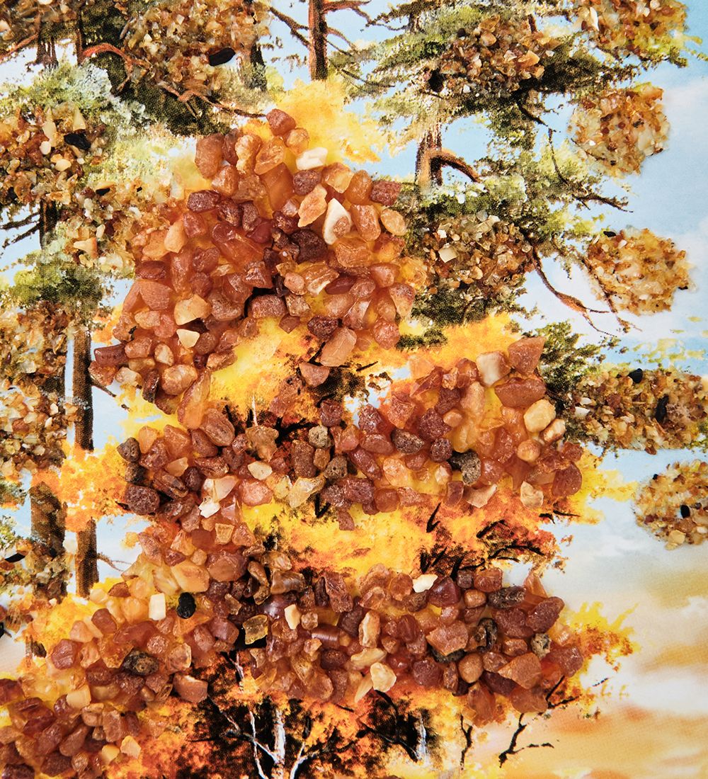 AMB-01/71 Картина «Закат на реке» (с янтарной крошкой) пласт.рамка 33х42см