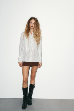 ZARA РУБАШКА СВОБОДНОГО КРОЯ В ПОЛОСКУ С ШАРФОМ, РАЗНОЦВЕТНЫЙ