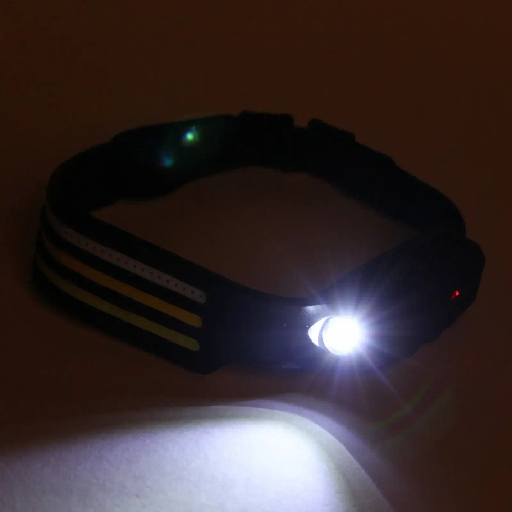 Фонарь налобный светодиодный 3COB + 1W 8 режимов. аккумуляторная батарея 800mAh, USB