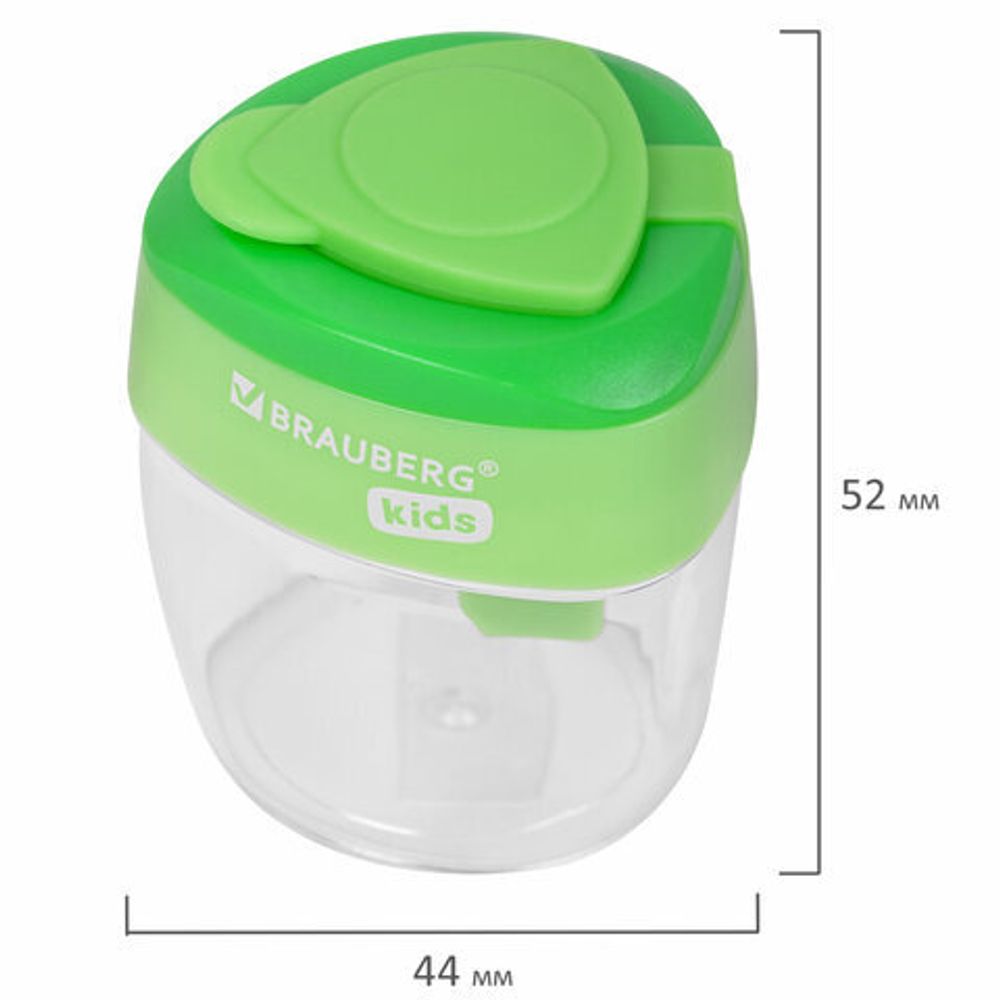 Точилка BRAUBERG KIDS "MAXI", 2 отверстия, с большим контейнером, трехгранный корпус, цвета ассорти, 271945