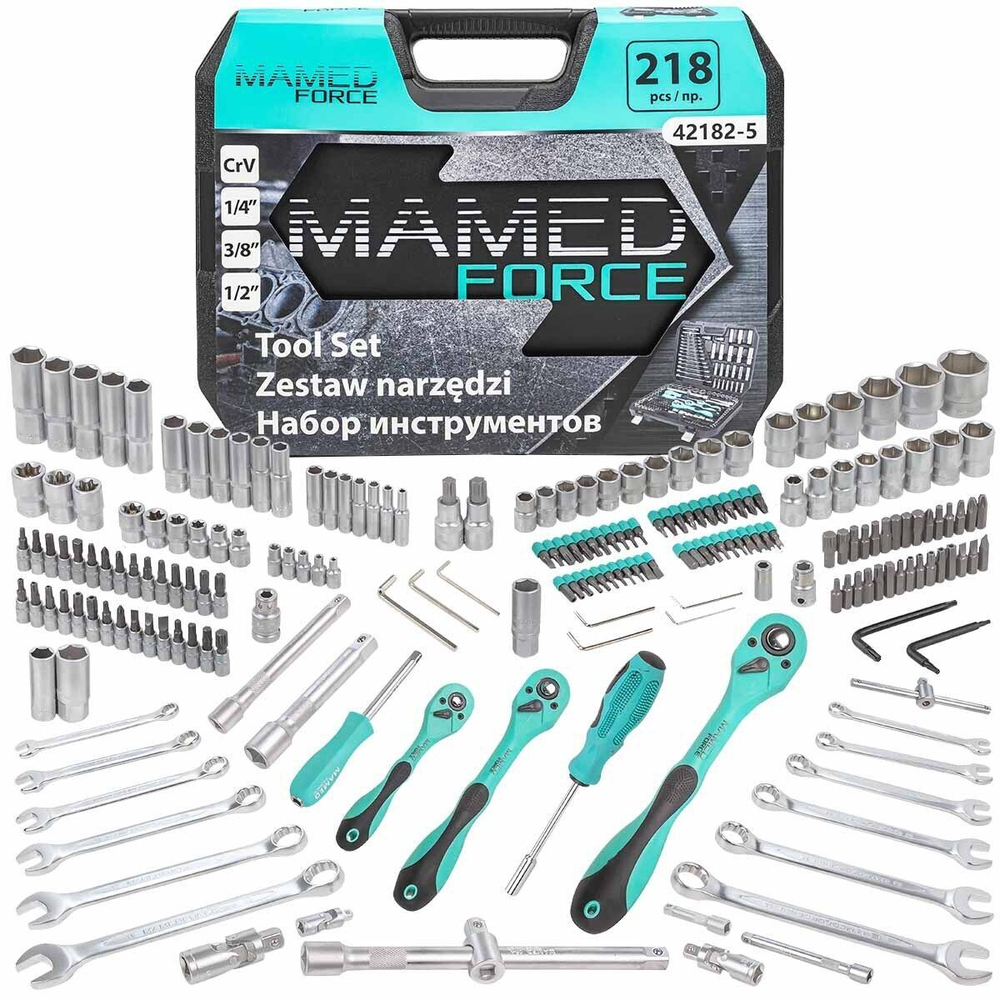 Набор инструментов 218пр. 1/4'',3/8'',1/2''(6гр.)(4-32мм) MAMEDFORCE MF-42182-5