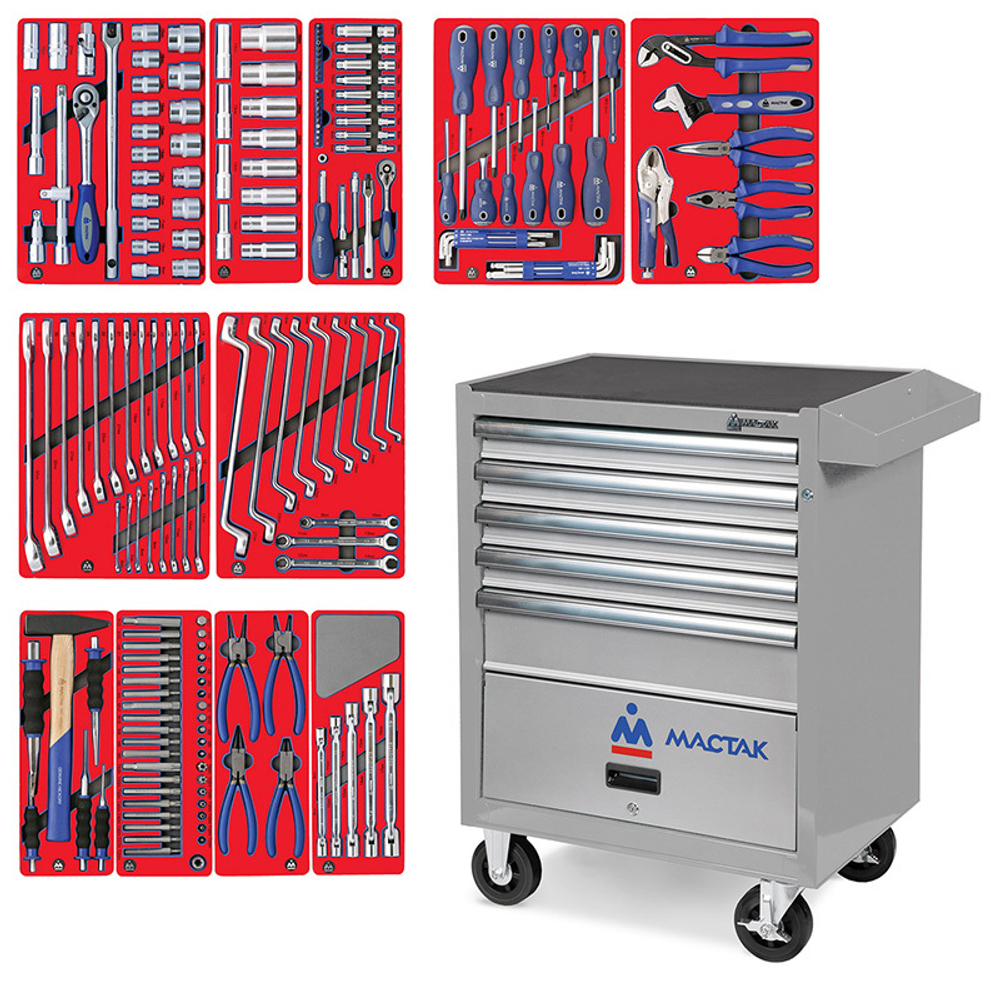 Набор инструментов &quot;МАСТЕР&quot; в серой тележке, 205 предметов МАСТАК 52-05205G