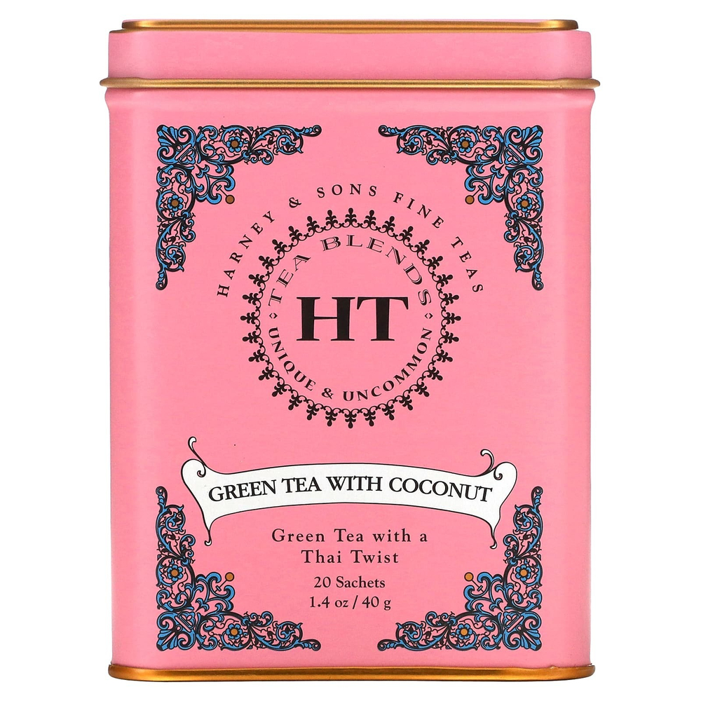 Harney & Sons, HT Tea Blend, зеленый чай с кокосом, 20 чайных пакетиков, 40 г (1,4 унции)