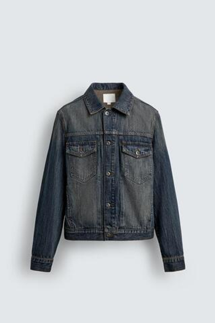 ZARA УКОРОЧЕННАЯ ДЖИНСОВАЯ КУРТКА, ЗЕЛЕНОВАТО-СИНИЙ