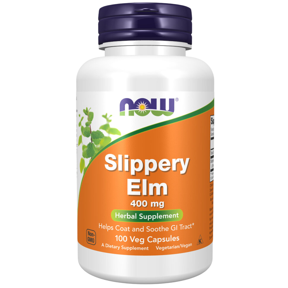 Now Foods Slippery Elm 400 mg 100 veg capsules, Экстракта коры скользкого вяза, Красный вяз