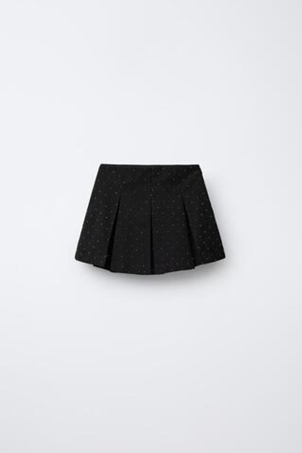 ZARA ЮБКА-ШОРТЫ СО СКЛАДКАМИ И СТРАЗАМИ, ЧЕРНЫЙ