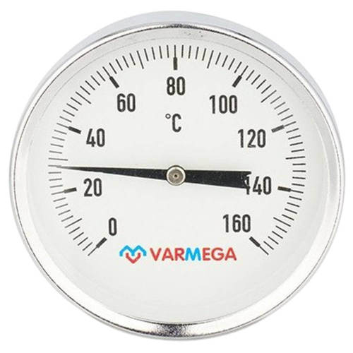 Термометр VARMEGA биметаллич. с погр. гильзой 80 мм, 160гр.С, штуц.75 мм, 1/2", VMMT02-807504