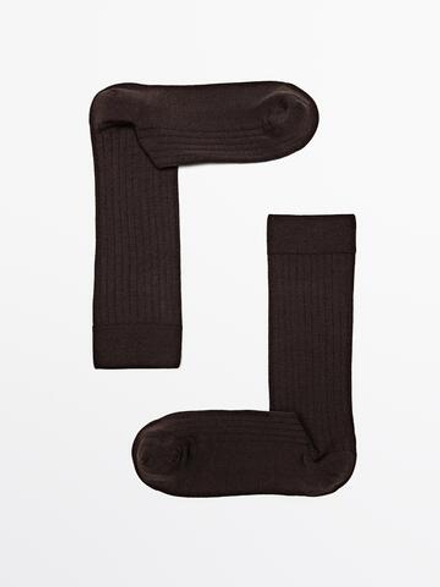 Massimo Dutti Носки из смесового шелка в рубчик, шоколадный