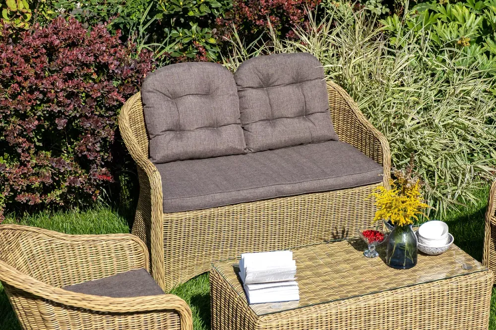 "Равенна" диван двухместный плетенный из ротанга, цвет соломенный