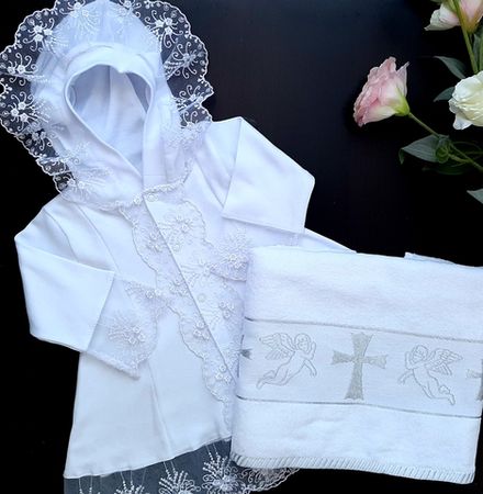 Крестильный набор р-р 56-62 "Катенька" серебро