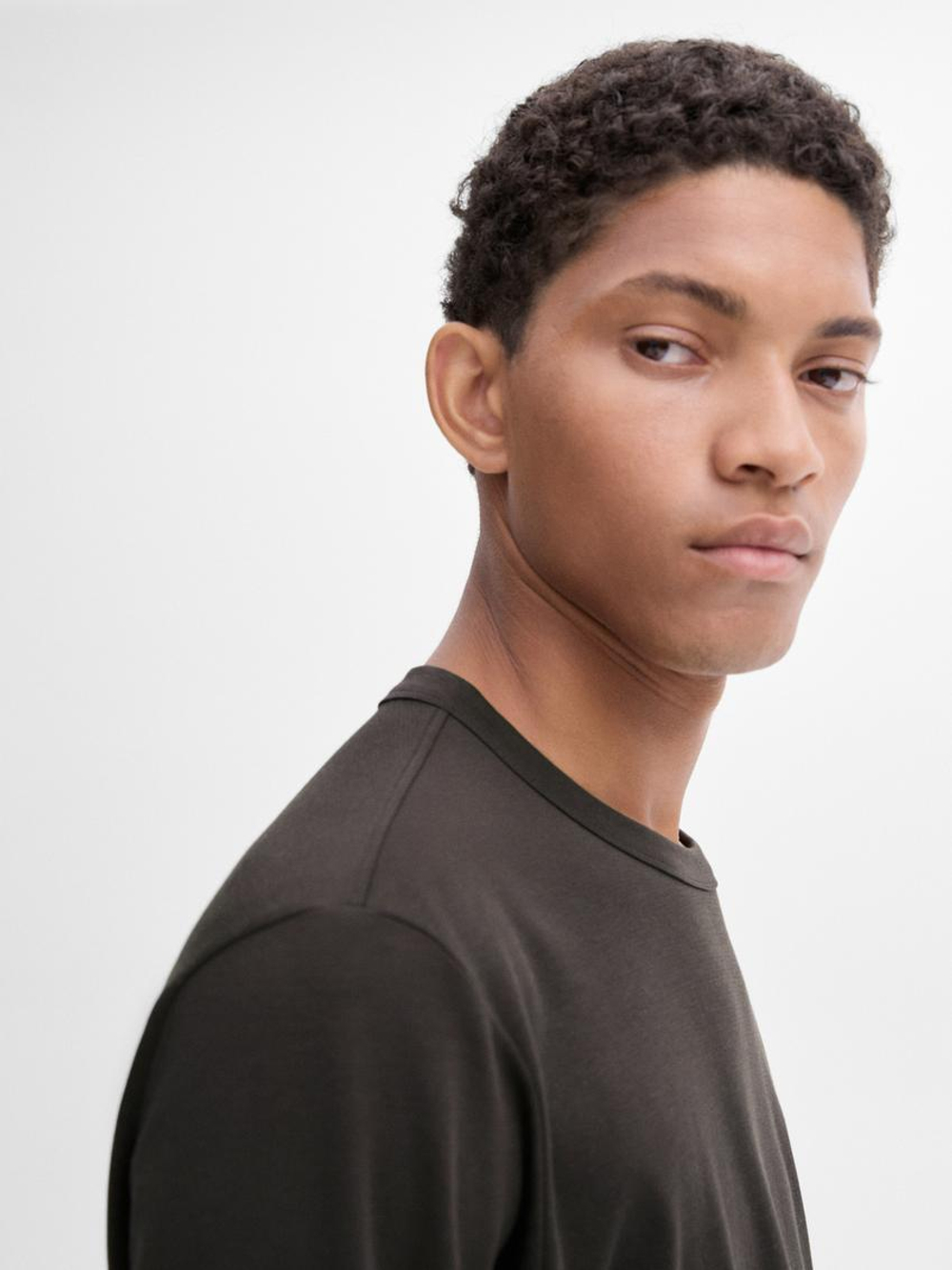 Massimo Dutti Футболка из смесового хлопка, угольный