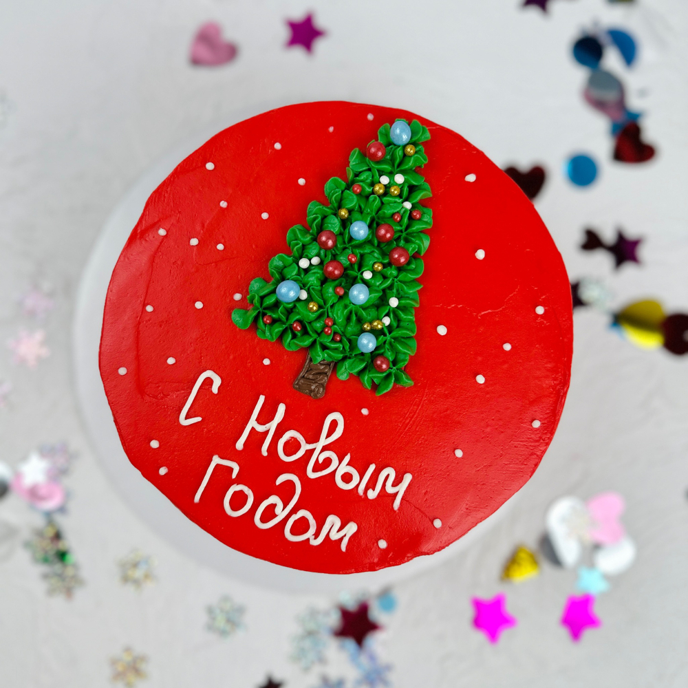 Бенто торт на Новый год с елочкой «С Новым годом»