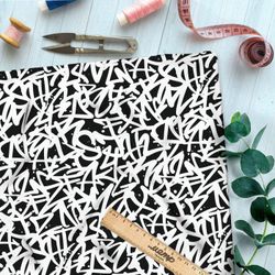 Ткань премиум сатин черно-белые граффити