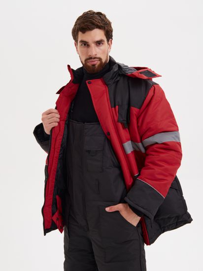 Костюм зимний "Нордмен" полукомбинезон (черный/красный)