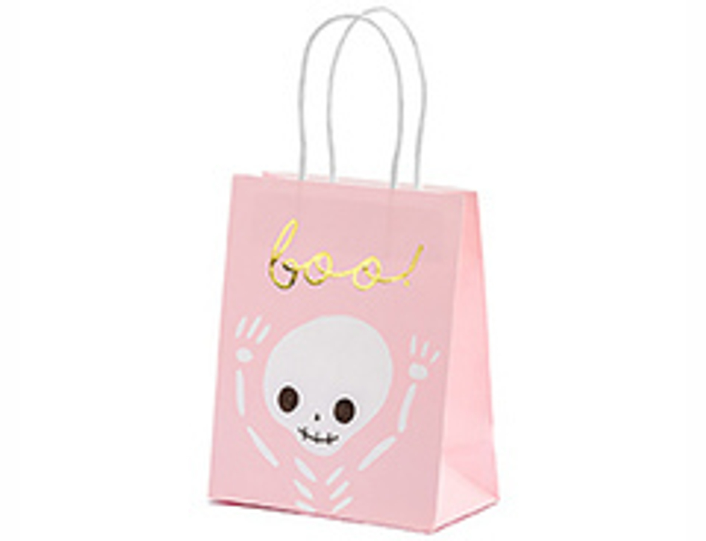 Пакет бумажный, BOO, Скелет на розовом, 18 см, 1 шт.