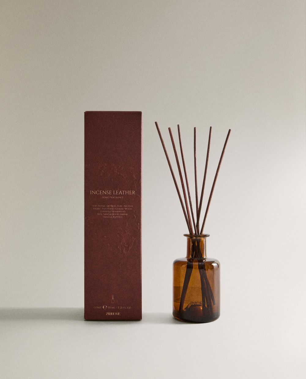 Zara Home Аромадиффузор Incense Leather 95 мл, тростниковые палочки микадо, аромат восточный древесный, Коричневый