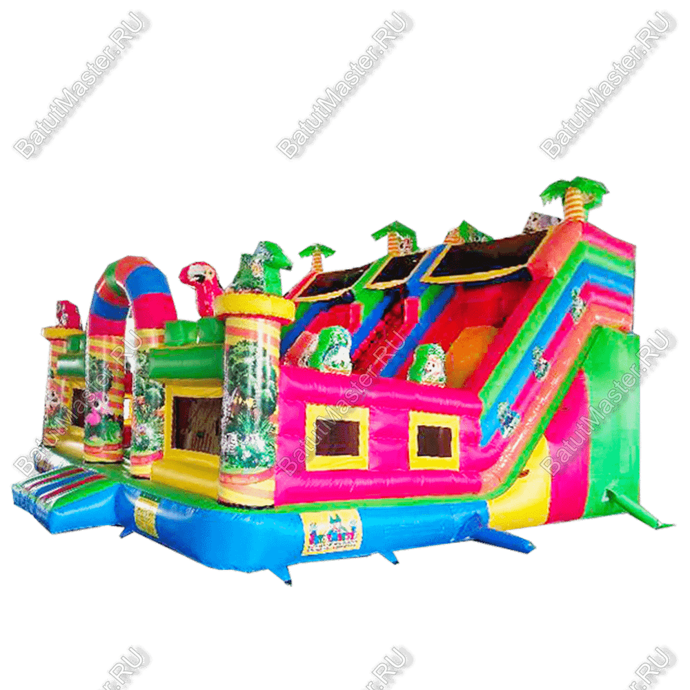 Коммерческий надувной батут "Дружная компания с окнами", 8*6*5,5 m