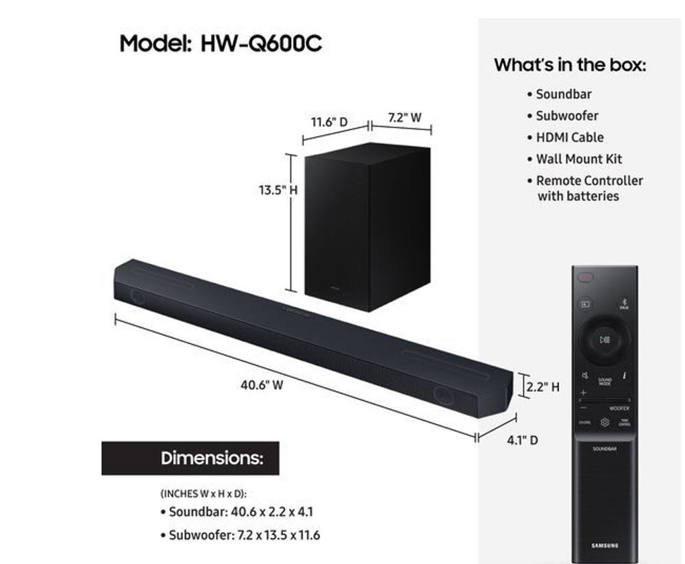 Саундбар Samsung HW-Q600C 3.1.2 200Вт+160Вт черный