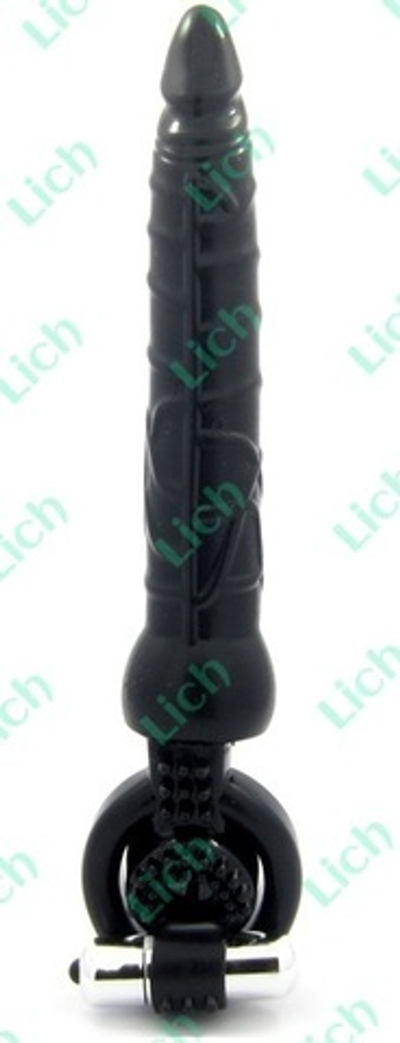 Черная вибронасадка с анальным стимулятором, 17,5 см.