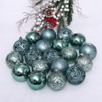 Новогодние шары 8 см (набор 24 шт) «Фактурный микс», темный нефрит