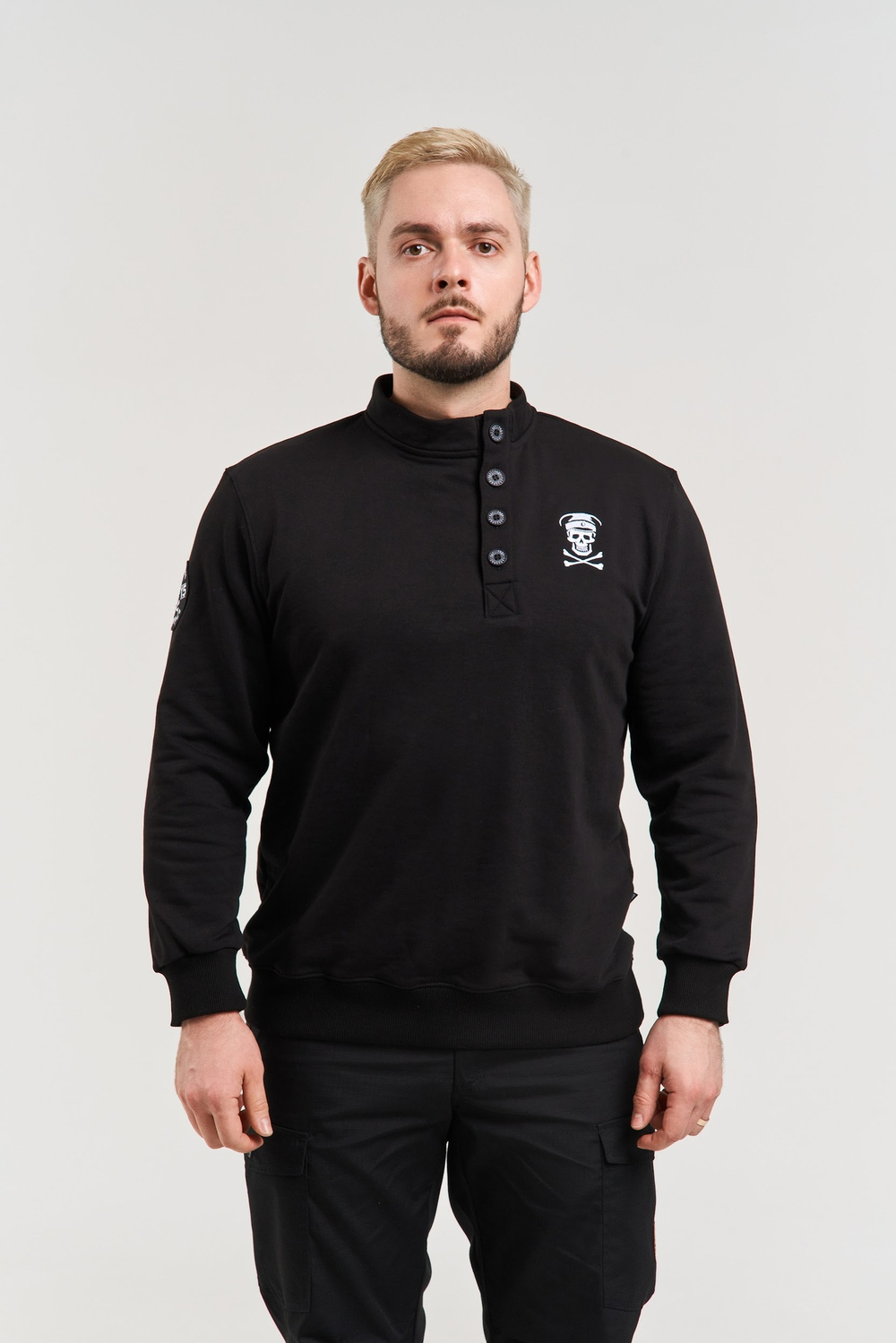 Свитшот-гимнастёрка Варгградъ мужской чёрный «1915» без начёса