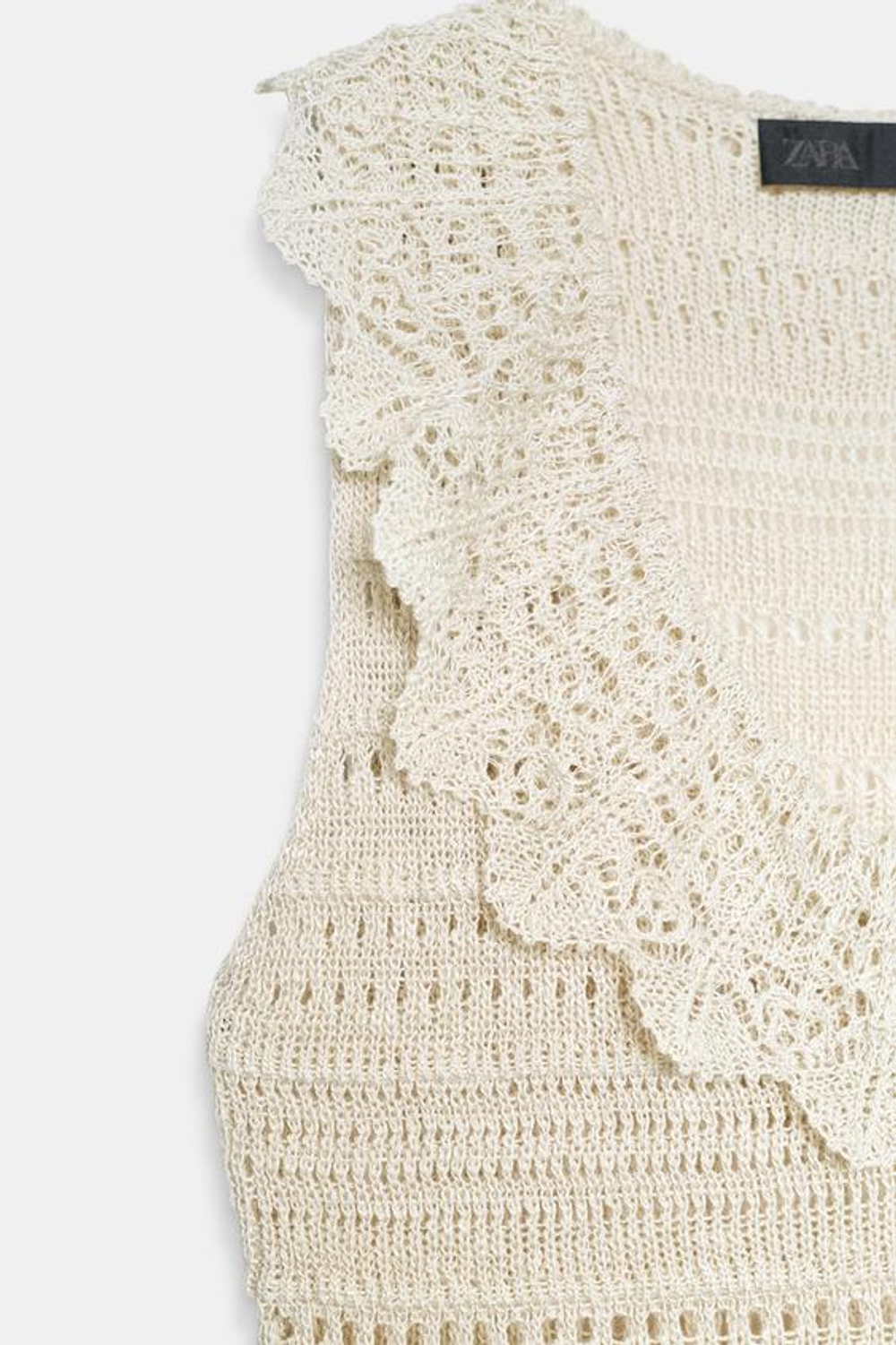 ZARA ТОП С ВОЛАНАМИ ИЗ ТРИКОТАЖА POINTELLE, ЭКРЮ