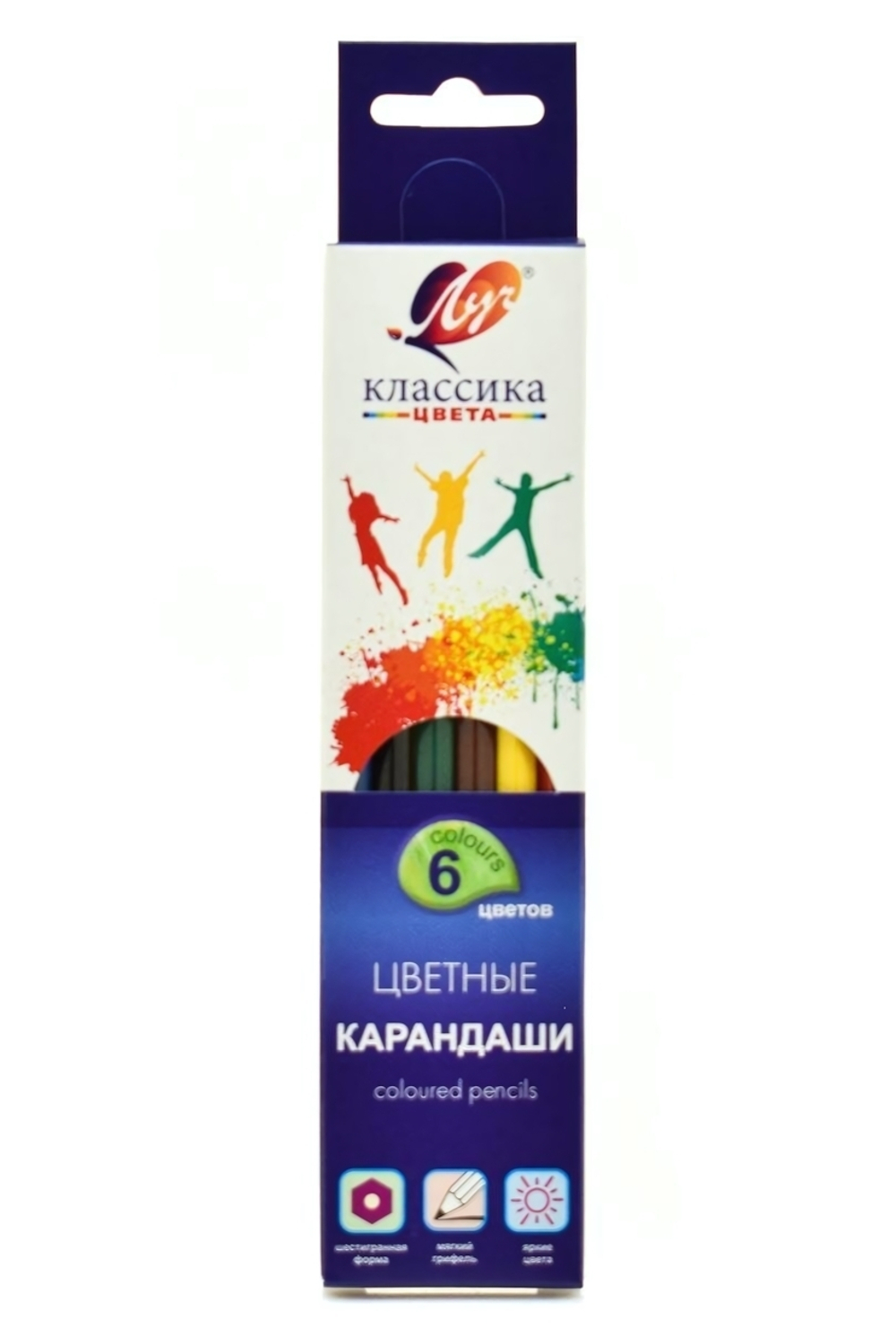 Карандаши 6цв. шестигран. дерево "Классика" (Луч)