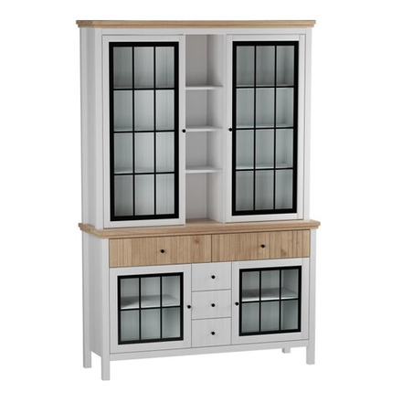 Буфет «Сканди» 4 стеклянные двери и ящики белый/антик