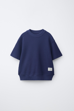 ZARA ФУТБОЛКА ИЗ ВАФЕЛЬНОЙ ТКАНИ, ЯРКО-СИНИЙ