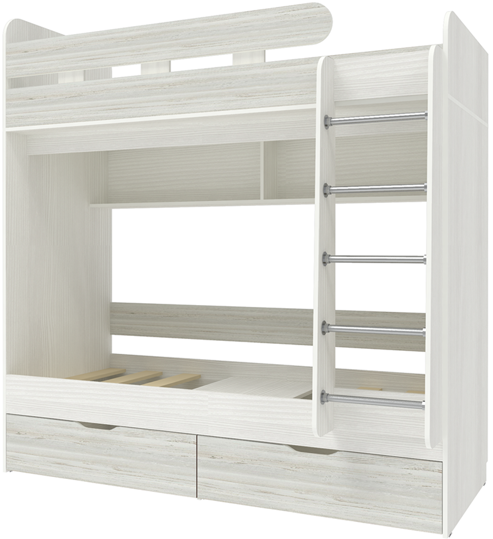 Двухъярусная кровать КарИВи Юниор 5 80x160 Белое Дерево Винтерберг