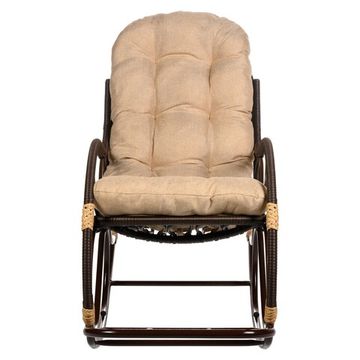 Кресло-качалка с подножкой из искусственного ротанга Орех, подушка Бежевая