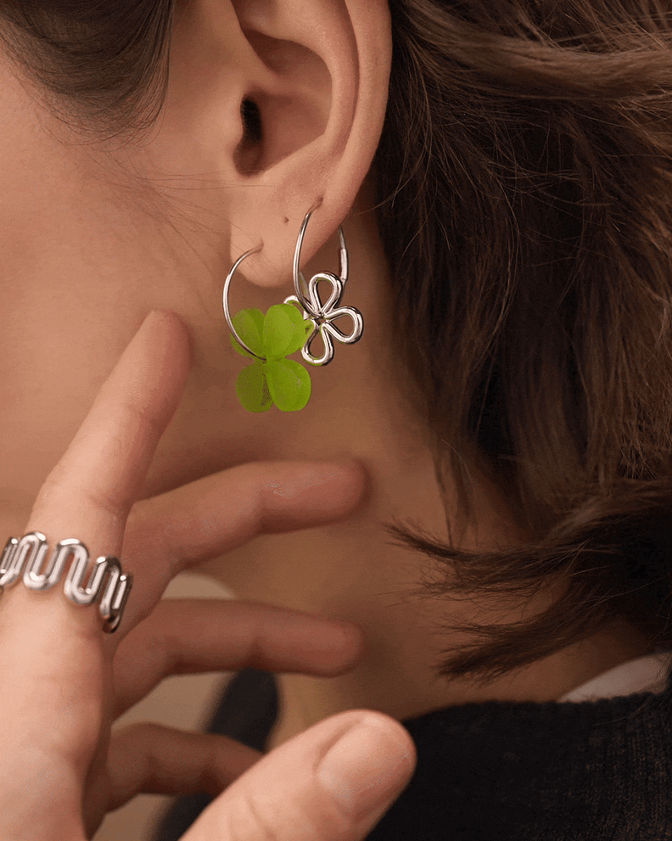 Cерьги-Кольца Цветы Листики