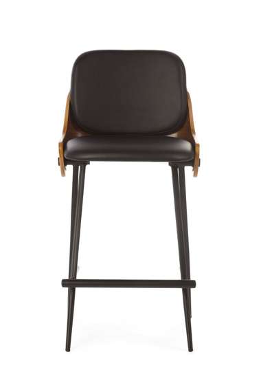 Полубарный стул Dune 65 см, черная экокожа, спинка орех