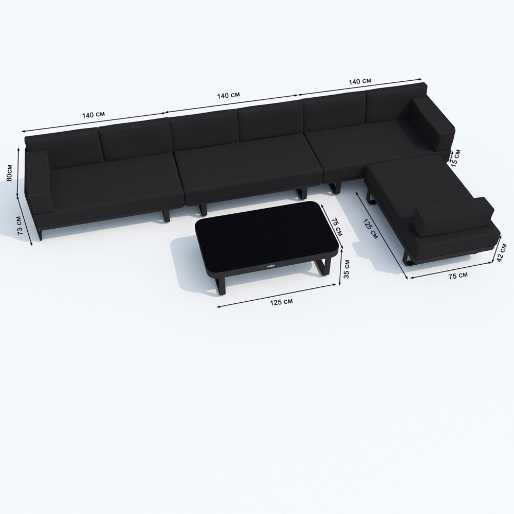 Лаунж зона угловая Ideal Patio ТЕСОРА черная - каркас карбон