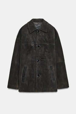 ZARA КУРТКА ОВЕРСАЙЗ ИЗ 100% ЗАМШИ, ЦВЕТ РЖАВЧИНЫ