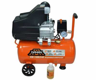 Компрессор воздушный KM-1500/24D (1,5кВт;240л/м; 8bar;реb 24л, D 47mm ) DAMAN