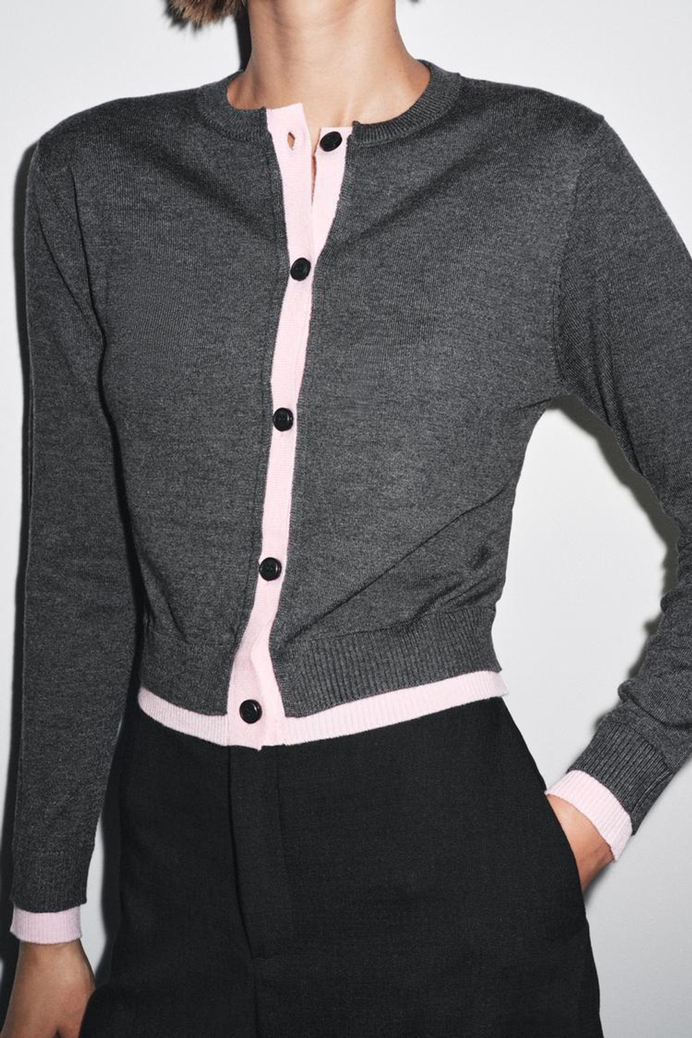 ZARА КОМБИНИРОВАННЫЙ КАРДИГАН, СЕРЫЙ МЕЛАНЖ