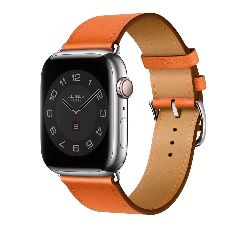 Apple Watch Series 8 Hermes 45mm, классический кожаный оранжевый ремешок