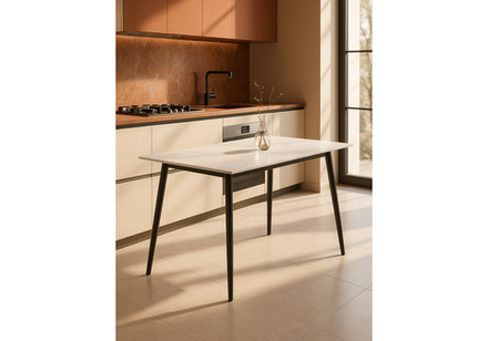 Керамический стол Woodville Rion 120 белый мрамор, черный, ножки черные