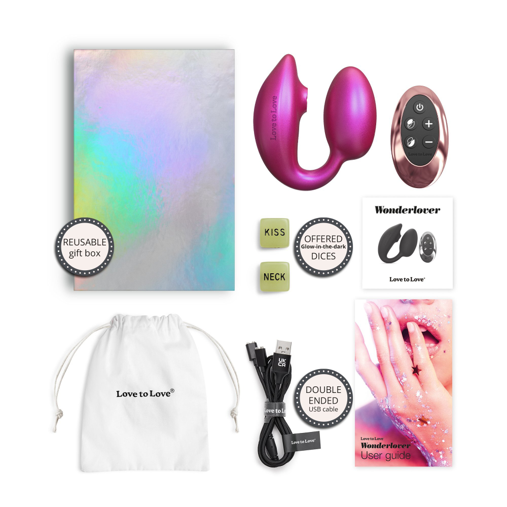 Cтимулятор клитора и зоны G с пультом для пары Love to love WONDERLOVER - IRIDESCENT BERRY