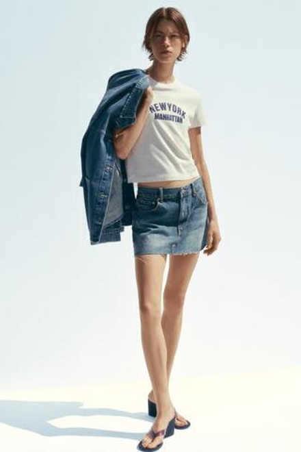 ZARA ХЛОПКОВАЯ ФУТБОЛКА С НАДПИСЬЮ, ЭКРЮ