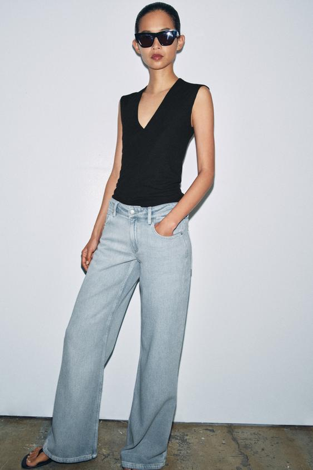 ZARA ДЖИНСЫ WIDE-LEG С НИЗКОЙ ПОСАДКОЙ — ZW COLLECTION, ВЫЦВЕТШИЙ СИНИЙ