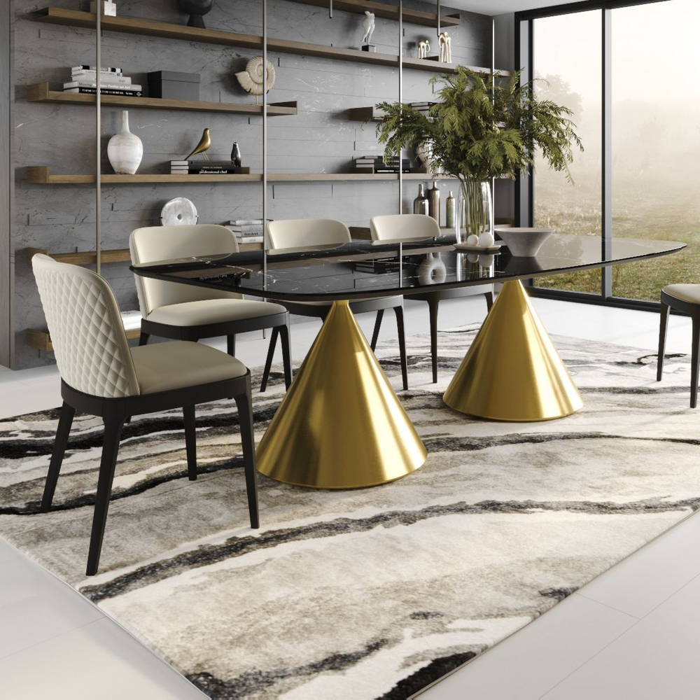 Стол овальный AXIS 200, керамика глянцевая, черная / опора золото