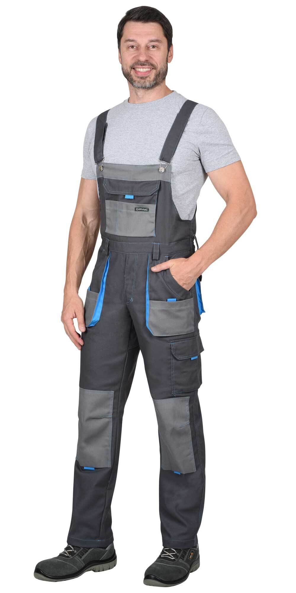 Костюм СИРИУС-ДВИН куртка, п/к т.серый со ср.серым и голубой отделкой пл. 275 г/кв.м