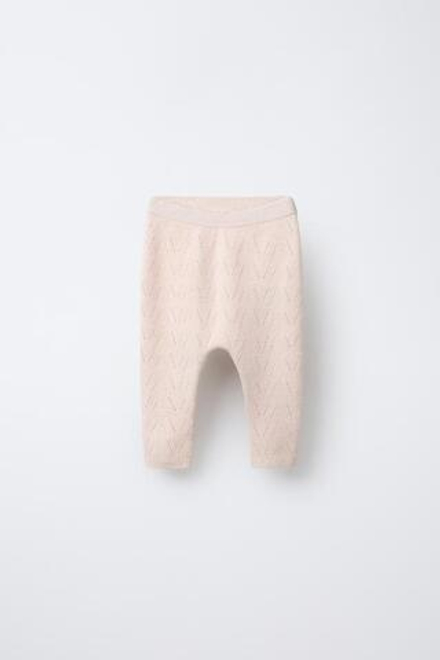 ZARA ТРИКОТАЖНЫЕ БРЮКИ ИЗ ХЛОПКА И ШЕРСТИ, СВЕТЛО-БЕЖЕВЫЙ