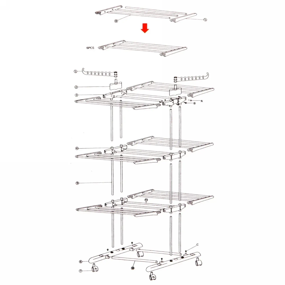 Сушилка для белья напольная вертикальная 64*72*167см TM0035