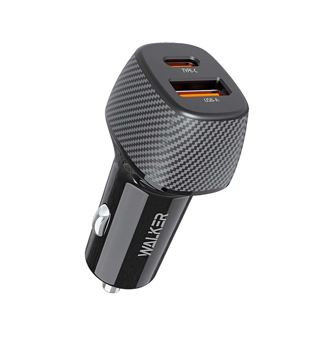 Автомобильное зарядное устройство WALKER WCR-35, 48Вт, USB/Type-C, поддержка QC+PD, черное