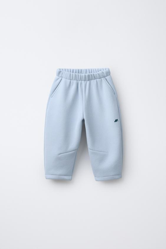 ZARA БРЮКИ BAGGY С ФЛИСОВОЙ ПОДКЛАДКОЙ И ЛОГОТИПОМ, СИНИЙ